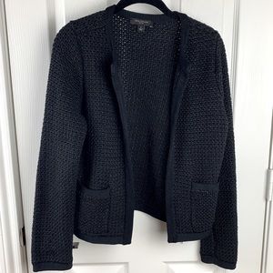 Ann Taylor PETITE Black/Silver Open-Front Cardigan